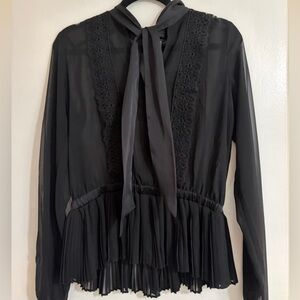 Elegant Black Lace Trim Blouse